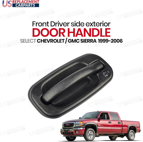 New Aftermarket Front Exterior Door Handle Driver Side Textured Black Replacement for Chevy Silverado | GMC Sierra 1999-2006 Lever Housing with Keyhole includes 2007 Classic